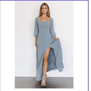 Blue maxi dress long perfect for fall wedding guest look